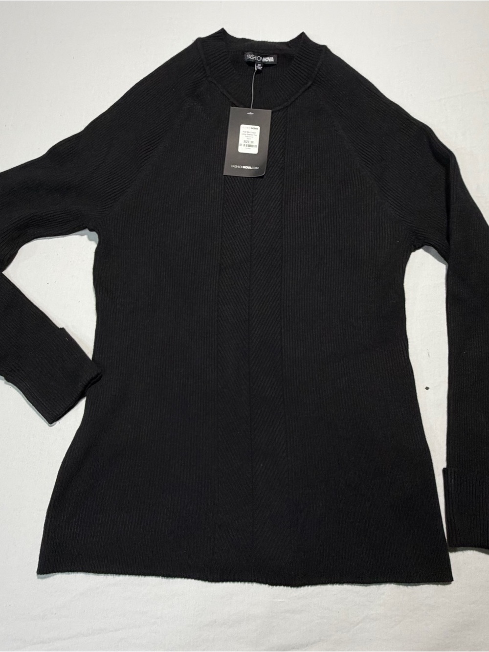 Fashion Nova Black Ribbed Crewneck Pullover